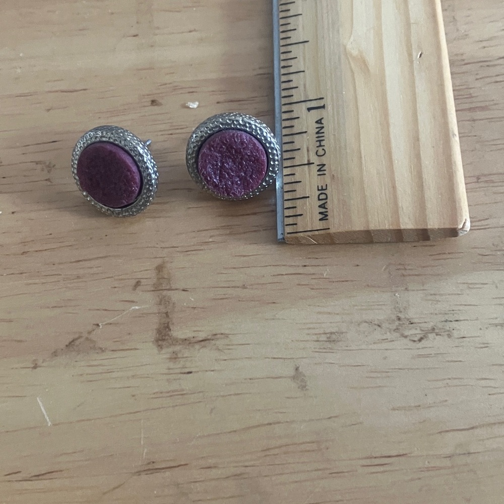 Purple and Silver Button Earrings